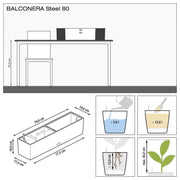 BALCONERA Steel 50 Pearl Grey, Self-Watering Window Box (Railing Planter), H19 L50 W19 cm, 8L