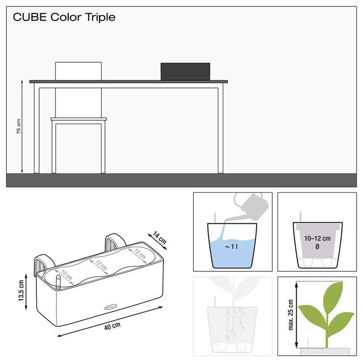 Self-Watering Window Box (Railing Planter), H14 L40 W14 cm