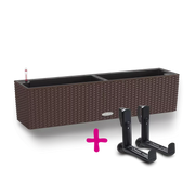BALCONERA Cottage 80 Mocha, Self-Watering Window Box, H19 L80 W19 cm, 12L + Rail & Balcony Brackets
