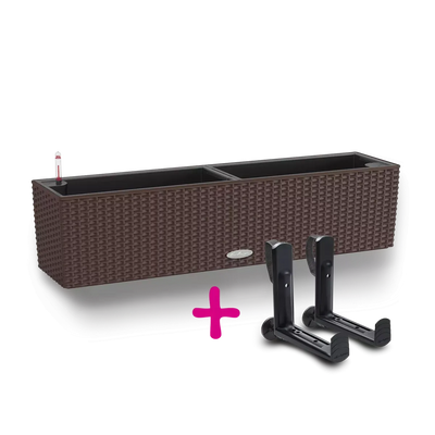 BALCONERA Cottage 80 Mocha, Self-Watering Window Box, H19 L80 W19 cm, 12L + Rail & Balcony Brackets