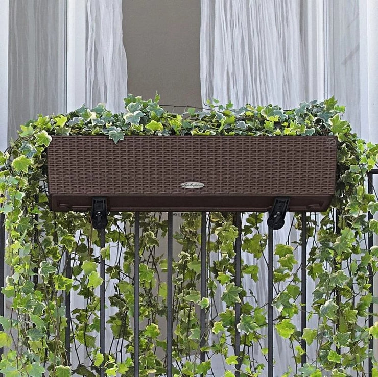 BALCONERA Cottage 80 Mocha, Self-Watering Window Box, H19 L80 W19 cm, 12L + Rail & Balcony Brackets