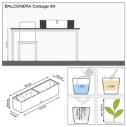 BALCONERA Cottage 80 Mocha, Self-Watering Window Box, H19 L80 W19 cm, 12L + Rail & Balcony Brackets